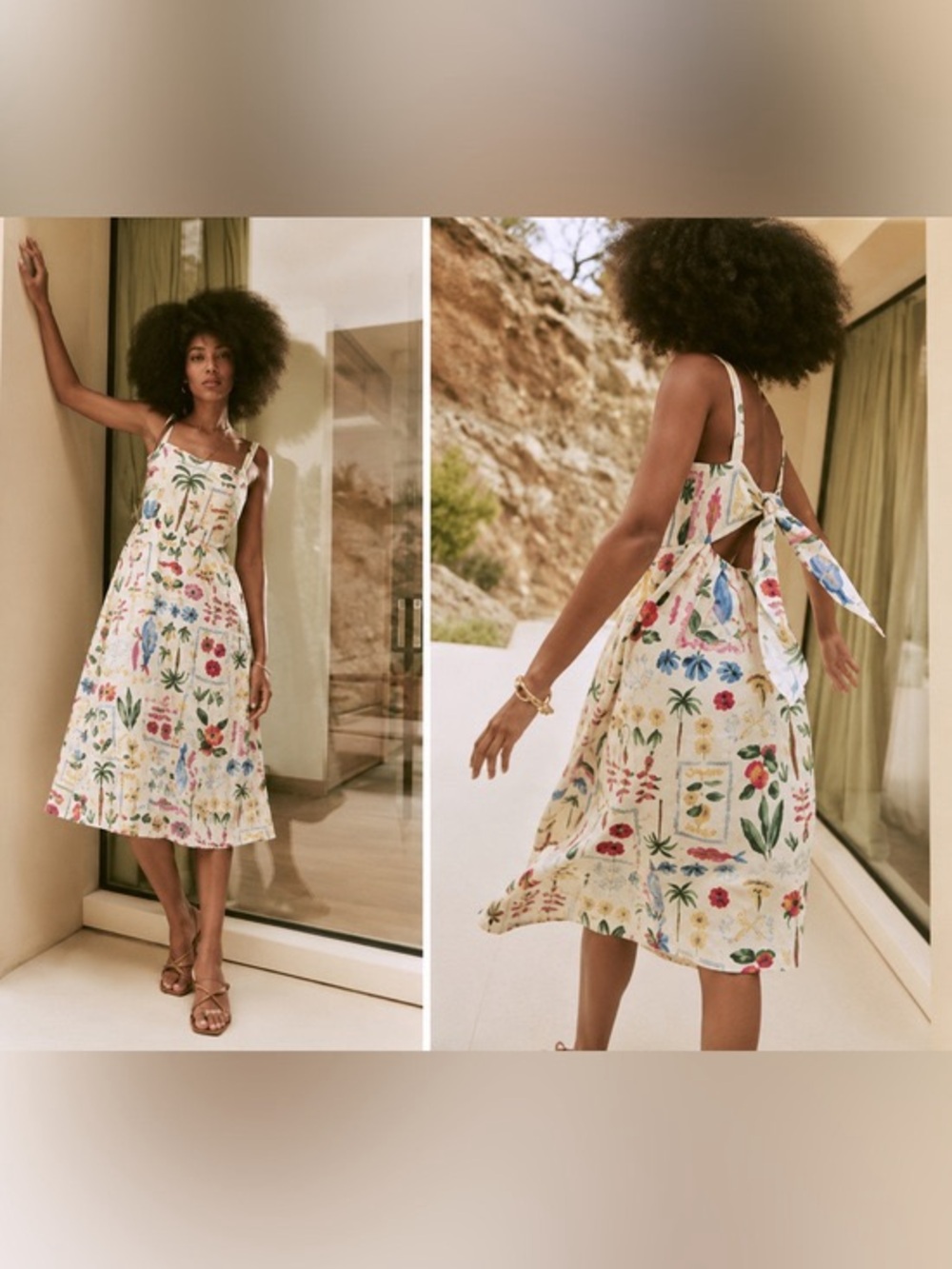 Floral Coastal Tie-Back Sundress in Cream